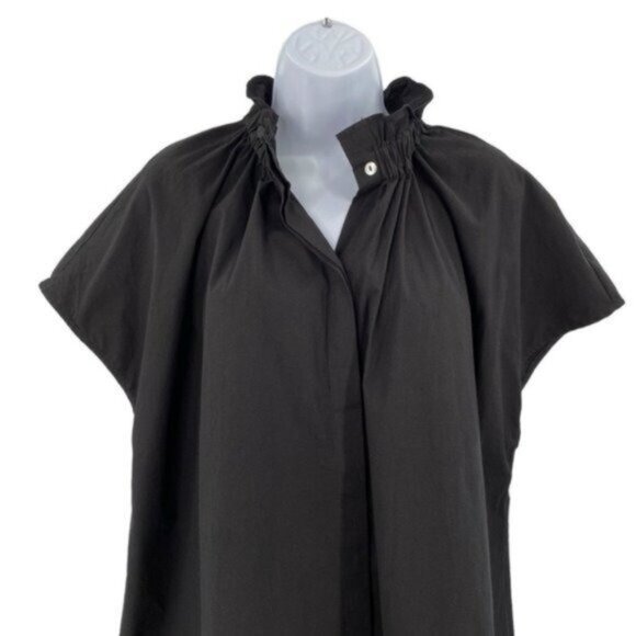 Pomander Place | NEW Black Rae Short Cap Sleeve Ruffle Collar Blouse Size S - Picture 6 of 10